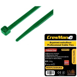 Δεματικό καλωδίων 3.6X150mm Cresman πράσινο 100 τεμάχια