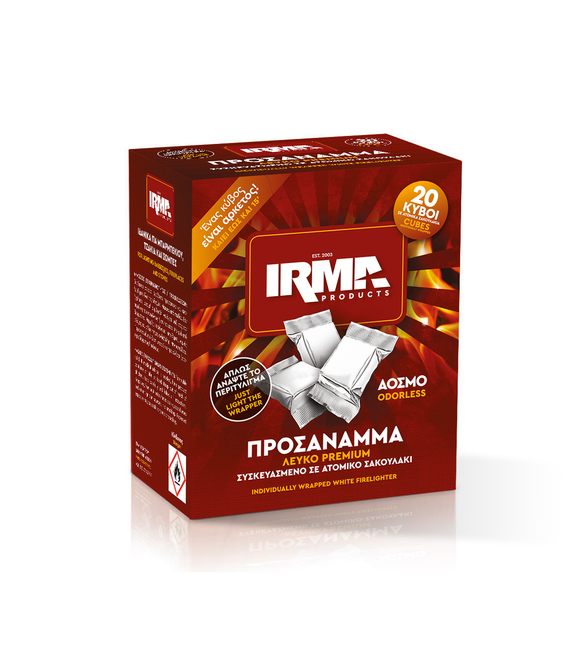 Προσάναμμα Λευκό Premium 20 Κύβων IRMA - 5207043001482