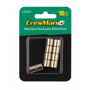 Μαγνήτης νεοδυμίου στρόγγυλος 10x10mm σετ 10 τεμάχια Cresman