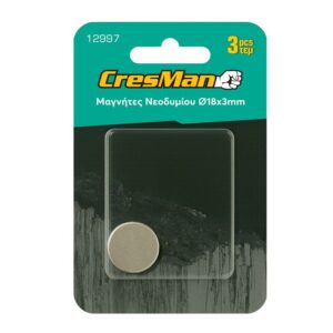 Μαγνήτης νεοδυμίου στρόγγυλος 18x3mm σετ 3 τεμάχια Cresman
