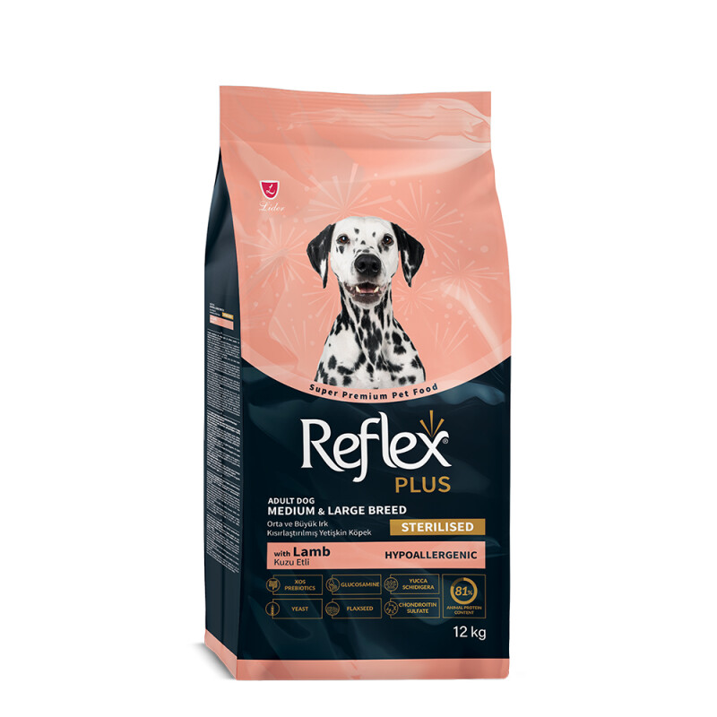 Reflex Plus Medium/Large Adult Light & Sterilised Ξηρά Τροφή Σκύλων Αρνί και Ρύζι 12kg