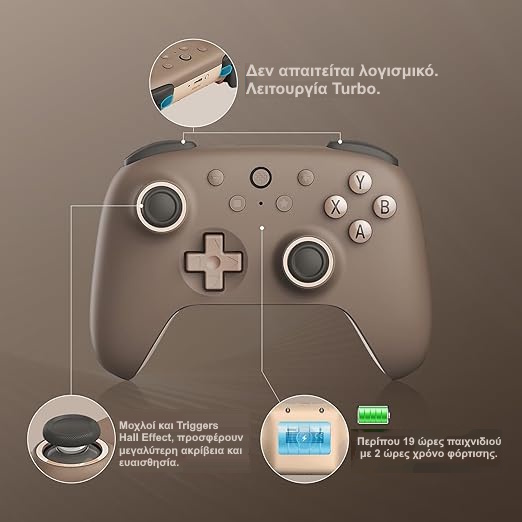 8BitDo Ultimate 2C Wireless Controller για Windows/Android (2.4Ghz/Bluetooth/Hall Effect Μοχλοί/Δόνηση Rumble) Brownie - Image 4