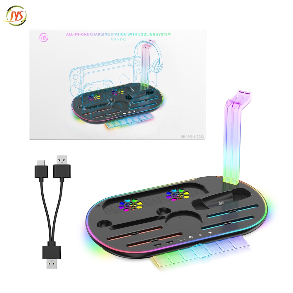 Βάση Φόρτισης Switch 2 Multifunctional με Ψύξη, RGB & Φόρτιση 4 Χειριστηρίων JYS NS2322 Μαύρη - Image 2