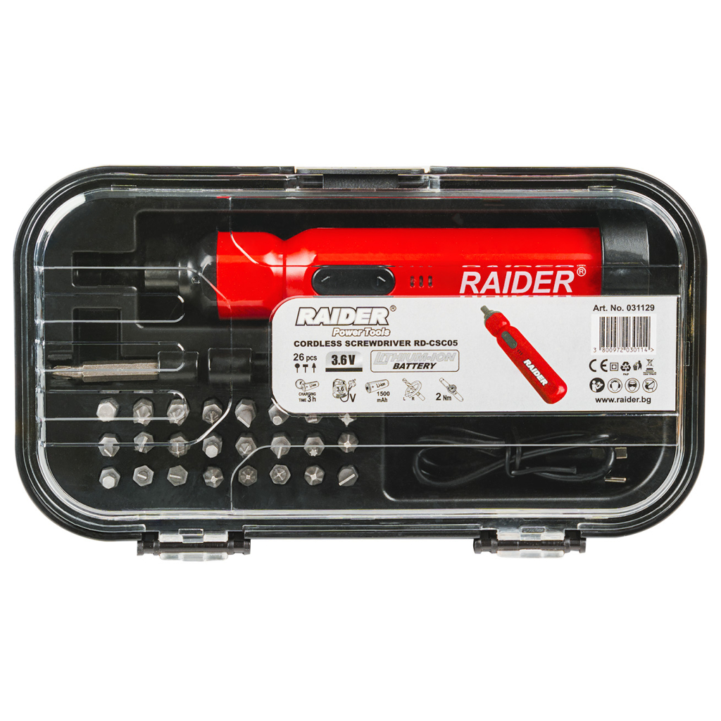 RAIDER Δραπανοκατσάβιδο 3,6V 1,5Ah με 26 εξαρτήματα RD-CSC05 031129 - Image 2