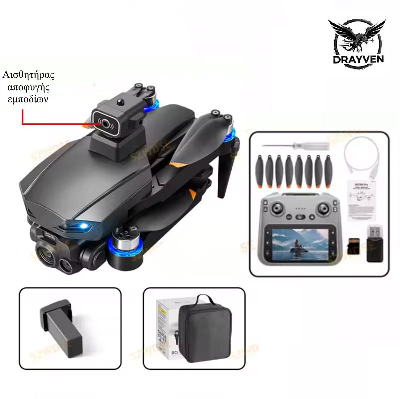 Drayven RG709 Pro – GPS Drone με Remote Control Screen 4.5", Brushless Motor & Αισθητήρα Αποφυγής Εμποδίων (3800mAh/Αυτόματη Επιστροφή) Μαύρο - Image 3