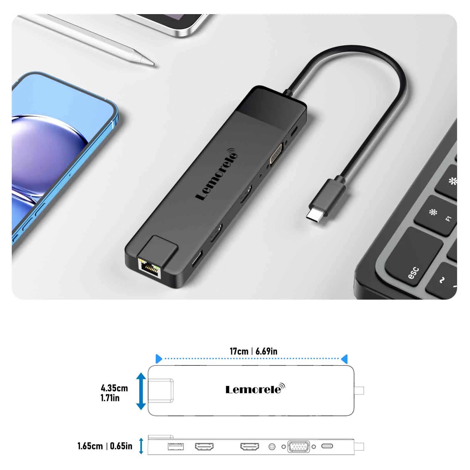 Lemorele TC100 Docking Station 13-σε-1 USB-C Hub με Dual 4K HDMI, VGA, PD 100W, Ethernet, SD/TF & Audio για Laptop / MacBook / Surface - Image 5