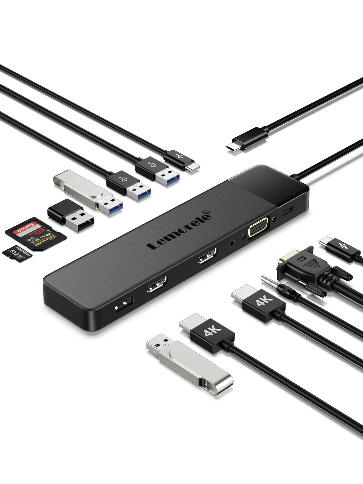Lemorele TC200 Docking Station 13-σε-1 USB-C Hub για MacBook Pro / Air με Dual 4K HDMI, VGA, PD 100W, SD/TF & Audio Jack - Image 2