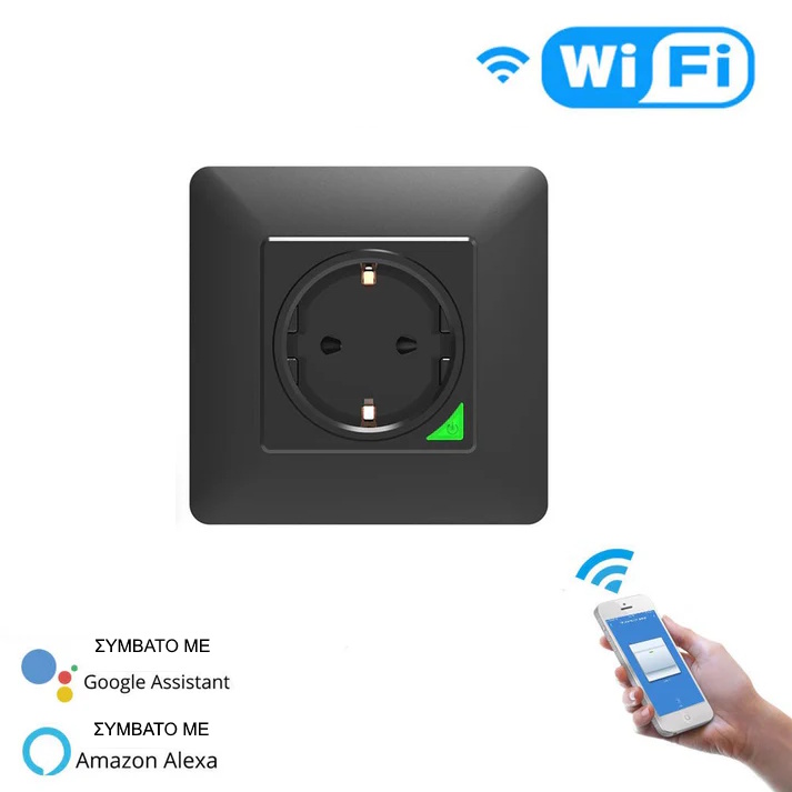 MOES WK-Y-EU-WH-MS Smart WiFi Χωνευτή Πρίζα Τοίχου (16Α) Μαύρη - Image 2