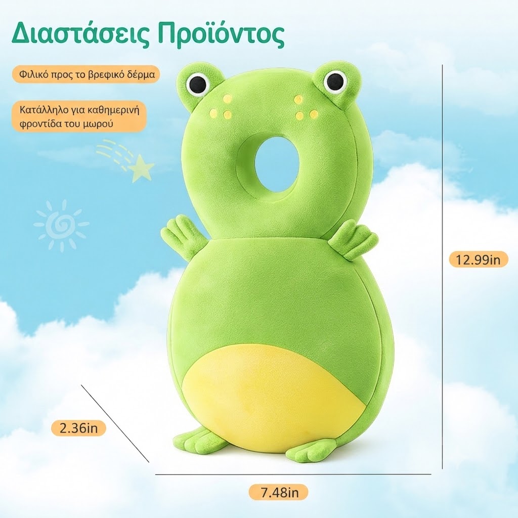 Giggles and Co. Προστατευτικό Μαξιλάρι Κεφαλιού Μωρού "Green Frog" Velvet (5 έως 48 μηνών) - Image 3