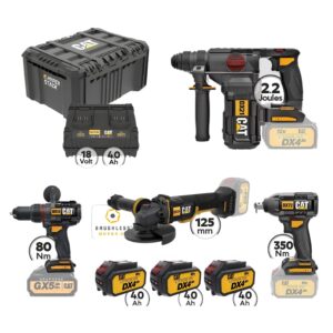 CAT Combo-21 Γωνιακός DX314B, Δράπανο DX13B, Μπουλονόκλειδο DX72B, Σκαπτικό DX21B, Εργαλειοθήκη DA41003